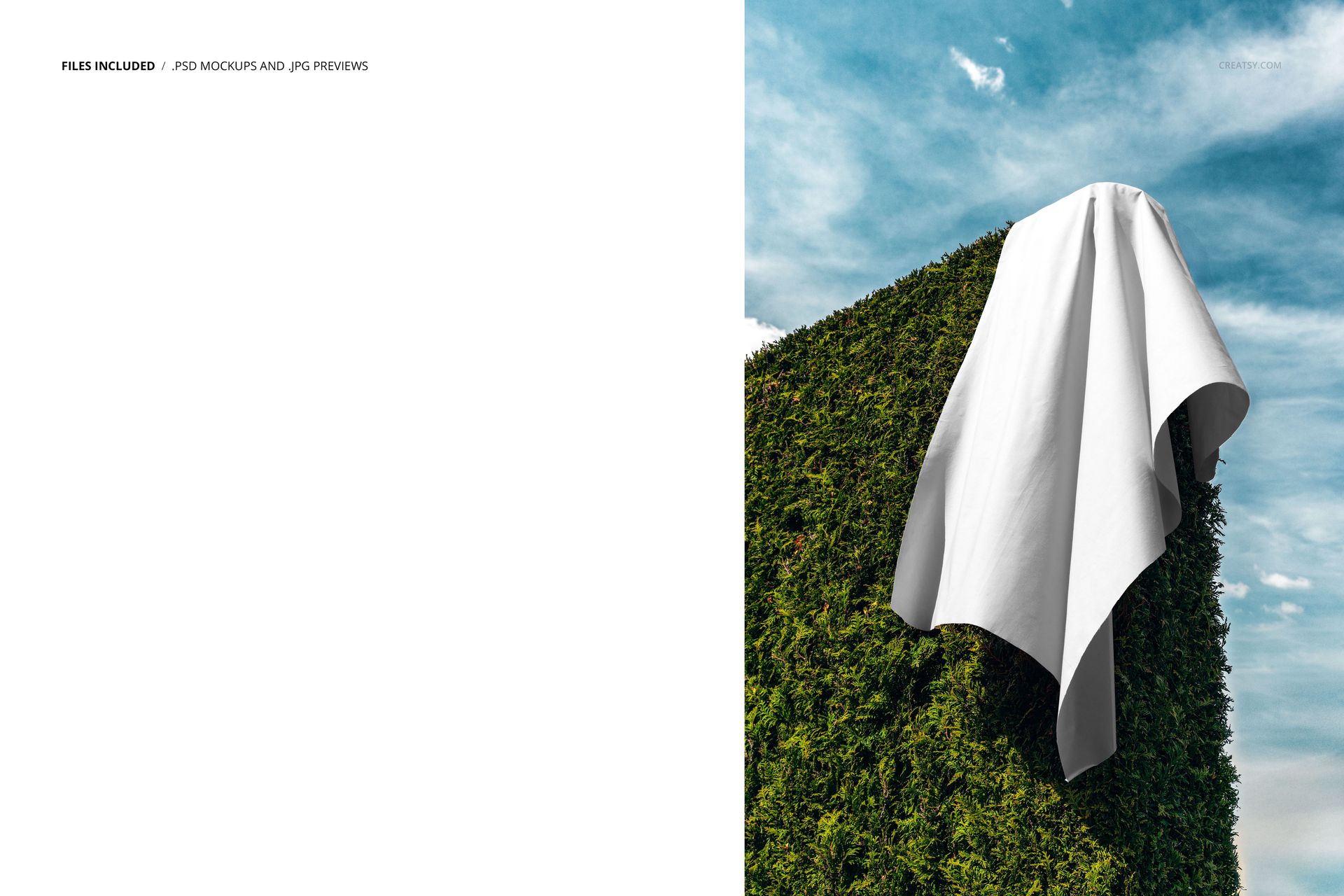 Fabric Mockup Draped on Garden Hedge Against Blue Sky - mockup screenshot 2