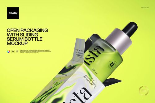 Open Packaging with Sliding Serum Bottle Mockup - mockup preview 1
