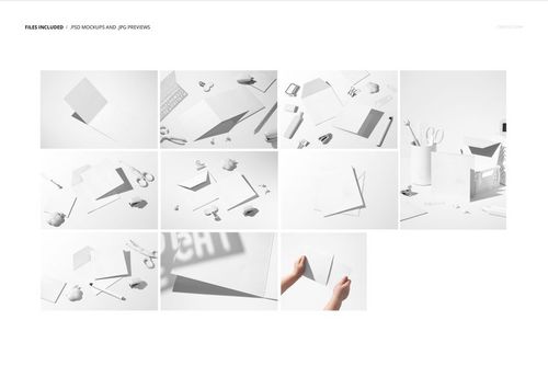 Small square greeting card mockup set featuring blank white cards displayed on a white surface with stationery props.