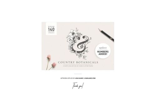 Top view of a fabric bolt mockup featuring a botanical ampersand design, pencil, and dried flowers on a light background.