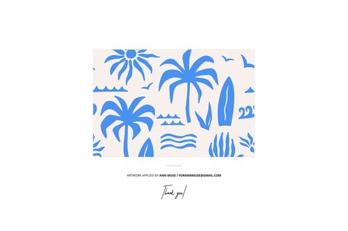 Jersey fabric mockup featuring a tropical blue palm tree and wave pattern on a light background, front view.