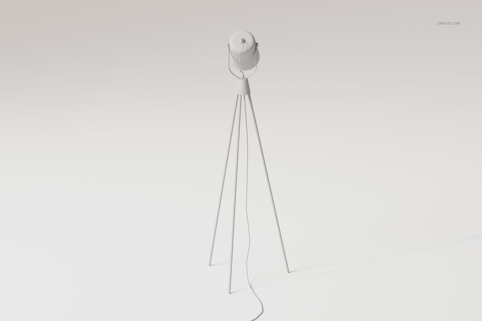 Metal tripod lamp with a cylindrical shade and three slender legs, shown from the front on a plain white background.