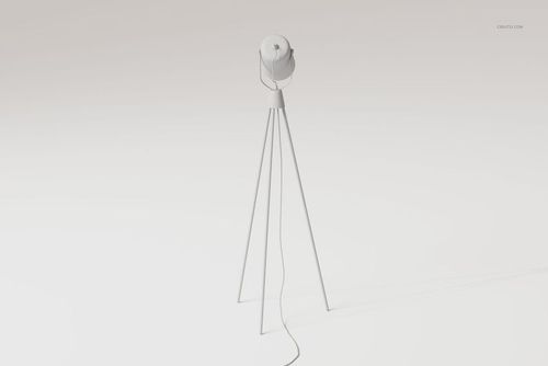 Metal tripod lamp with a cylindrical shade and three slender legs, shown from the front on a plain white background.