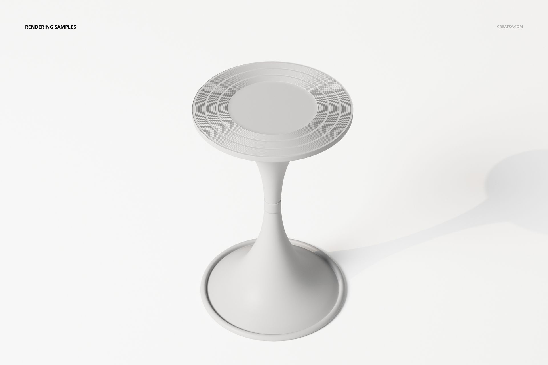 Round double-sided chalice table in matte white, shown from an angled top view on a plain white background.
