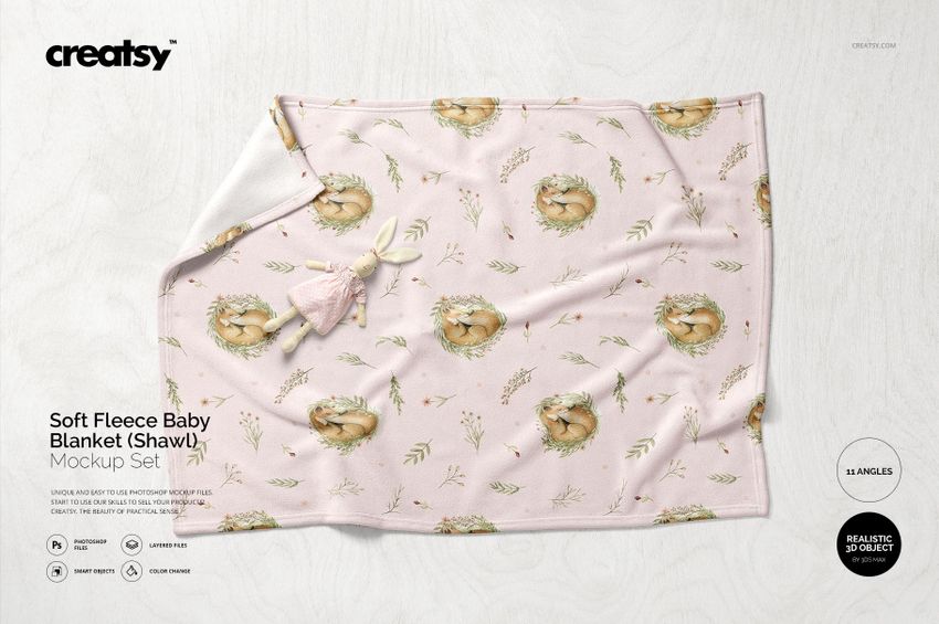 Soft Fleece Baby Blanket (Shawl) Mockup Set - mockup screenshot 1