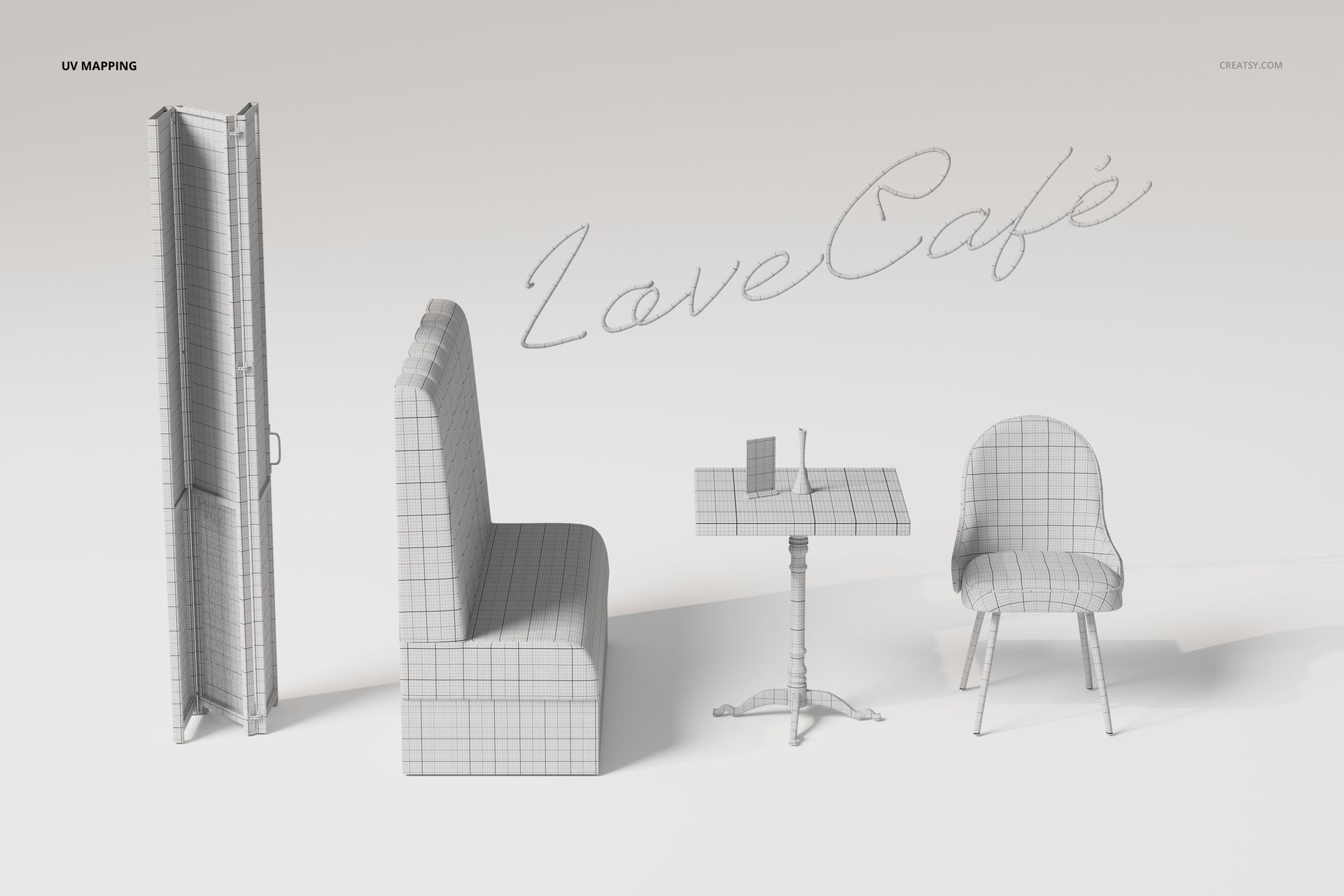 Faux Leather Cafe Furniture Set 3D Model - mockup screenshot 4