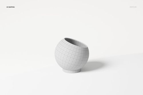 Round flower pot with a tilted opening, shown in a 3D wireframe style on a plain white background.
