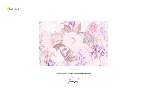 Rectangular curtain fabric mockup featuring a soft pastel floral pattern with large flowers and leaves, front view.