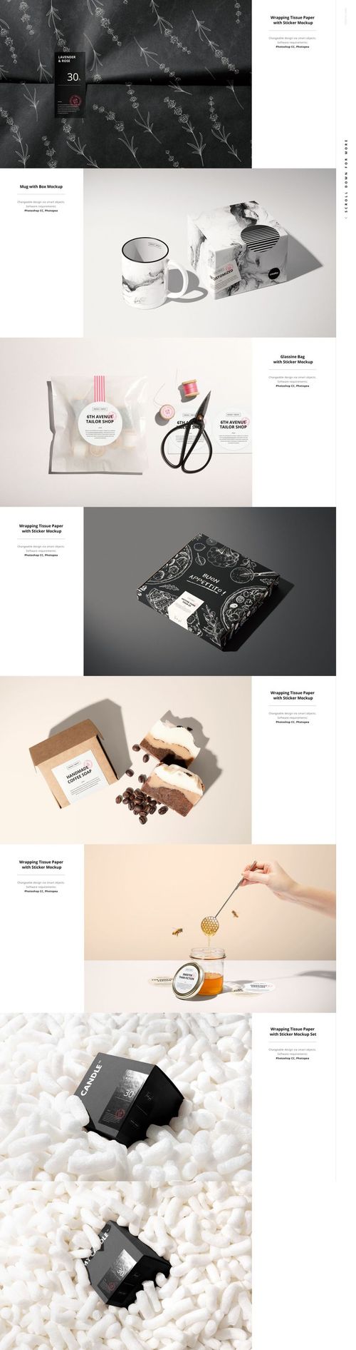 Sticker mockup bundle featuring various packaging items like boxes, jars, and mugs with editable sticker designs.