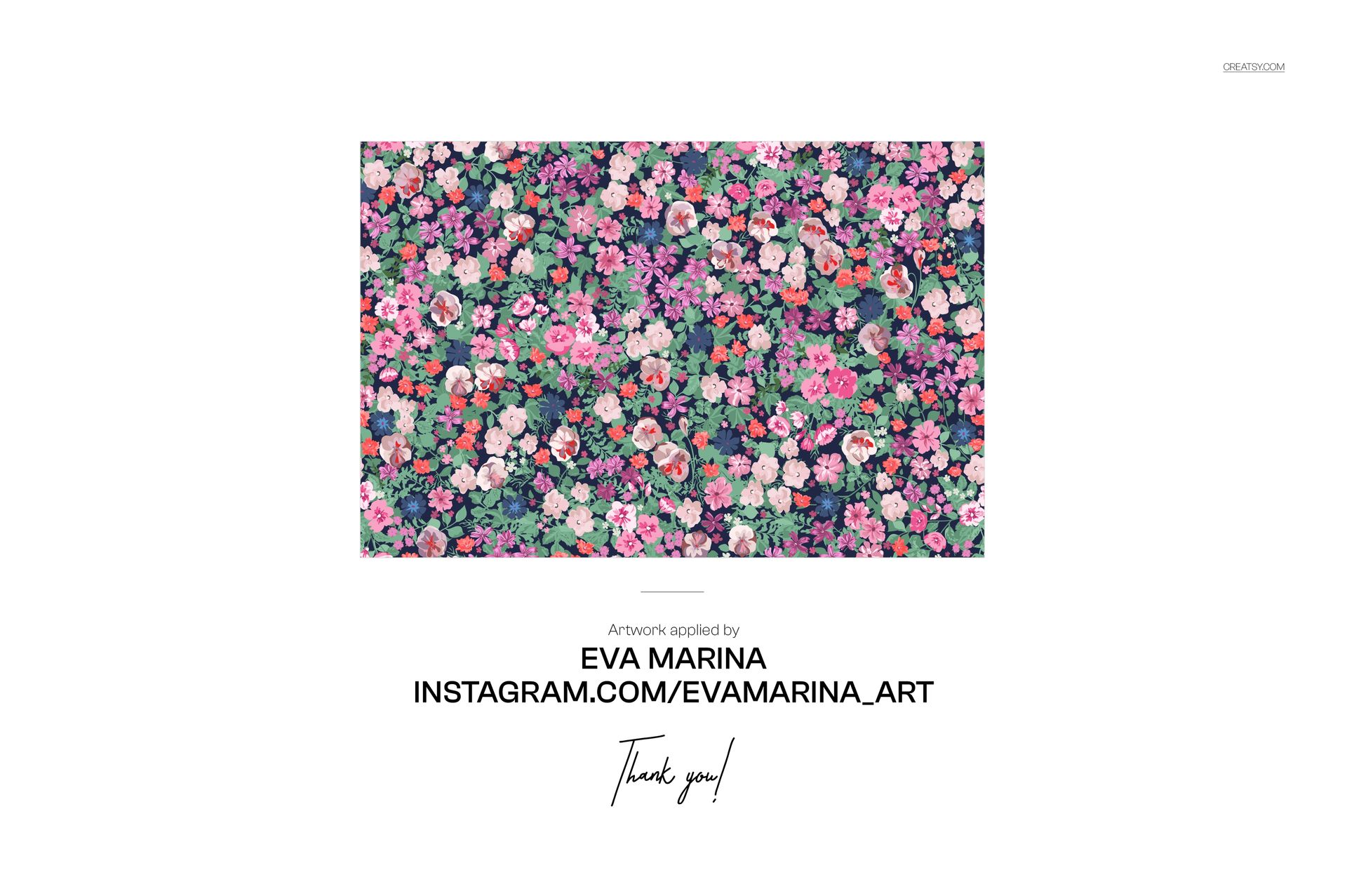 Rectangular mockup featuring a vibrant floral pattern with pink, purple, and green flowers on a dark background.