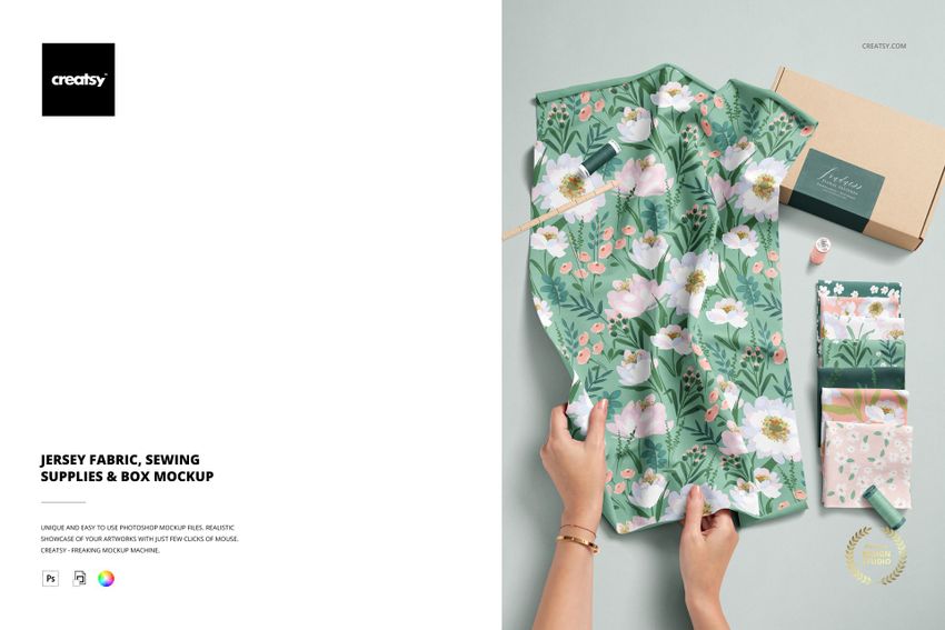 Jersey Fabric, Sewing Supplies & Box Mockup - mockup screenshot 1