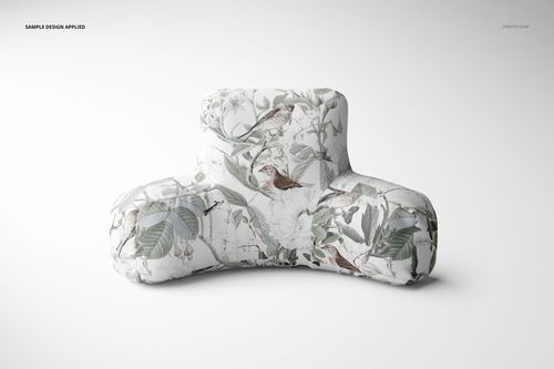 Reading pillow mockup featuring a nature-inspired design with birds and leaves, displayed on a plain white surface.