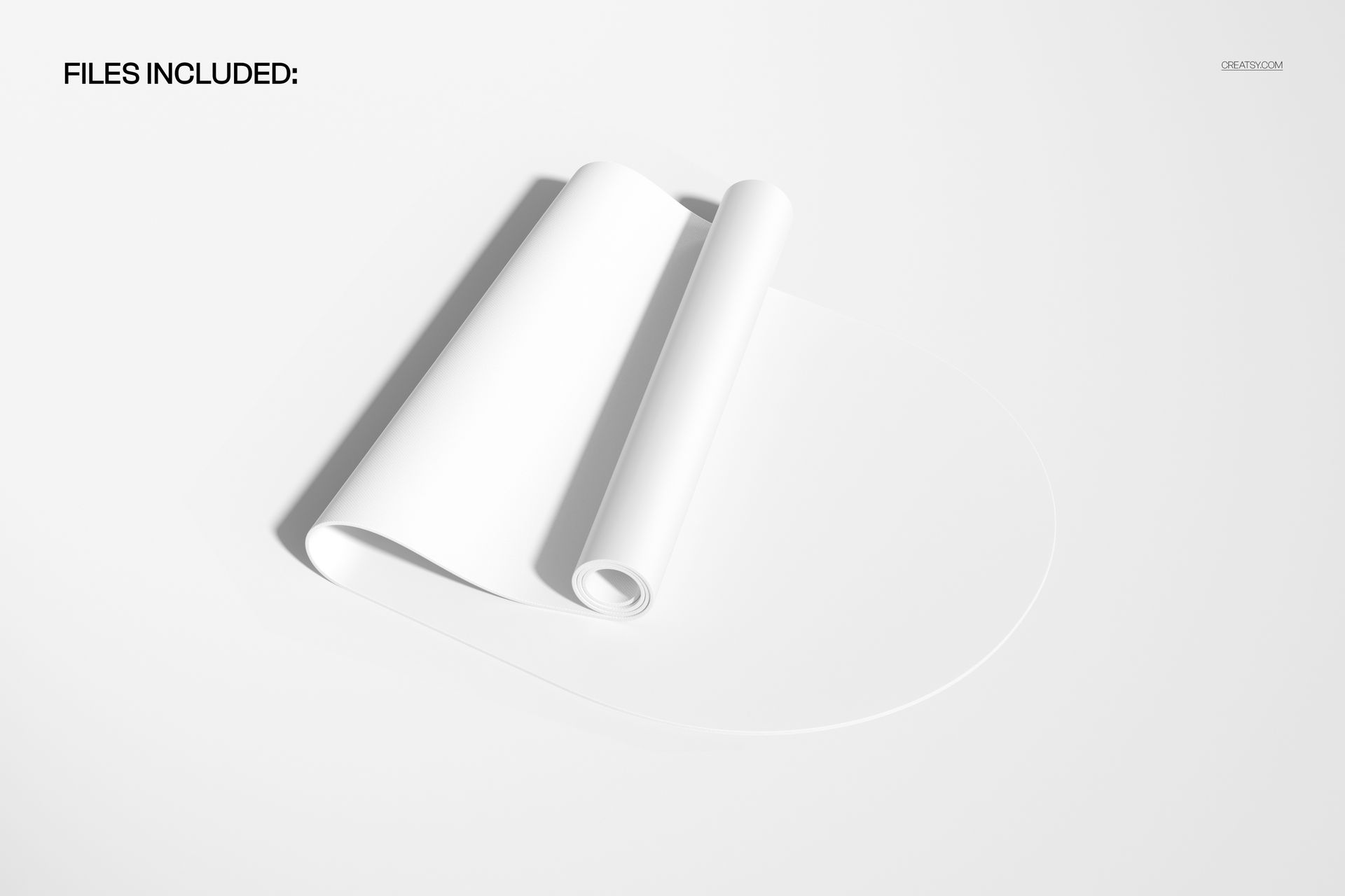Partially rolled PU oval yoga mat mockup displayed on a clean white background with simple lighting.