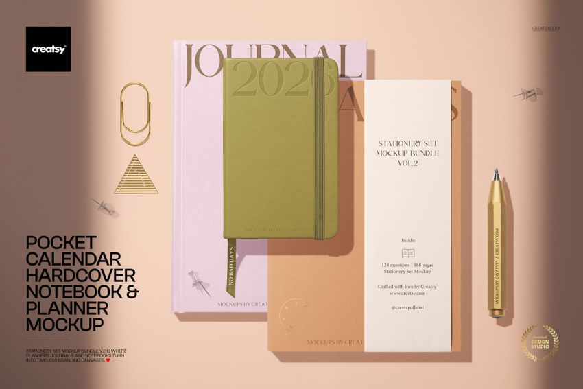 Pocket Calendar Hardcover Notebook and Planner Mockup - mockup screenshot 1