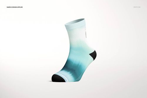 Single short sock mockup featuring a smooth transition of blue and white hues, shown from a side perspective.