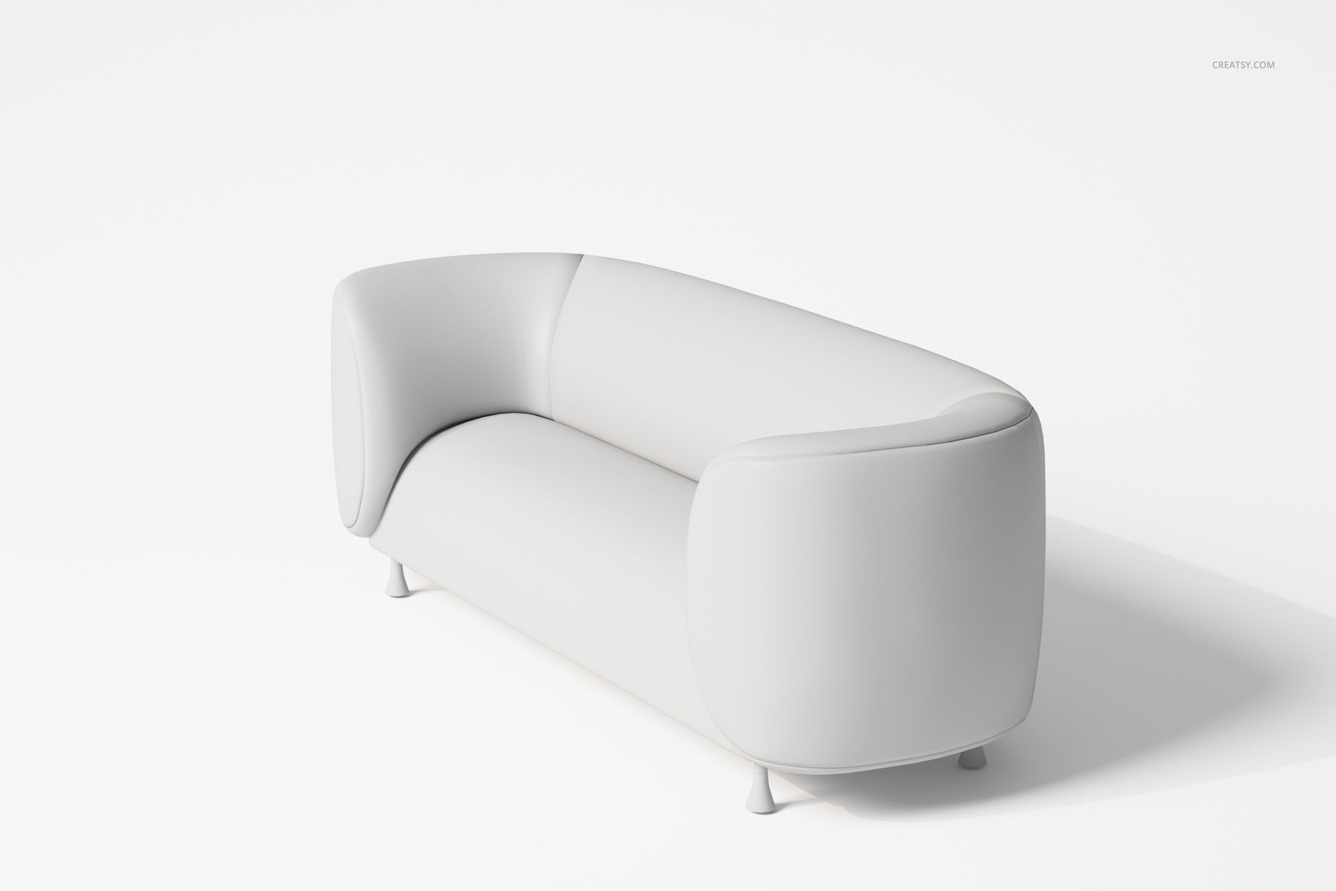 Oval-shaped modern sofa in light gray color, shown from a front angle on a plain white background.