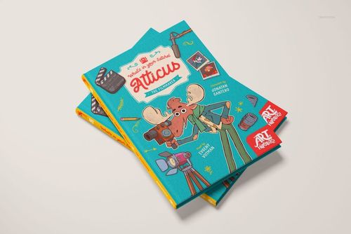 PSD mockup of hardcover books with illustrated covers, positioned one atop the other on a neutral background.