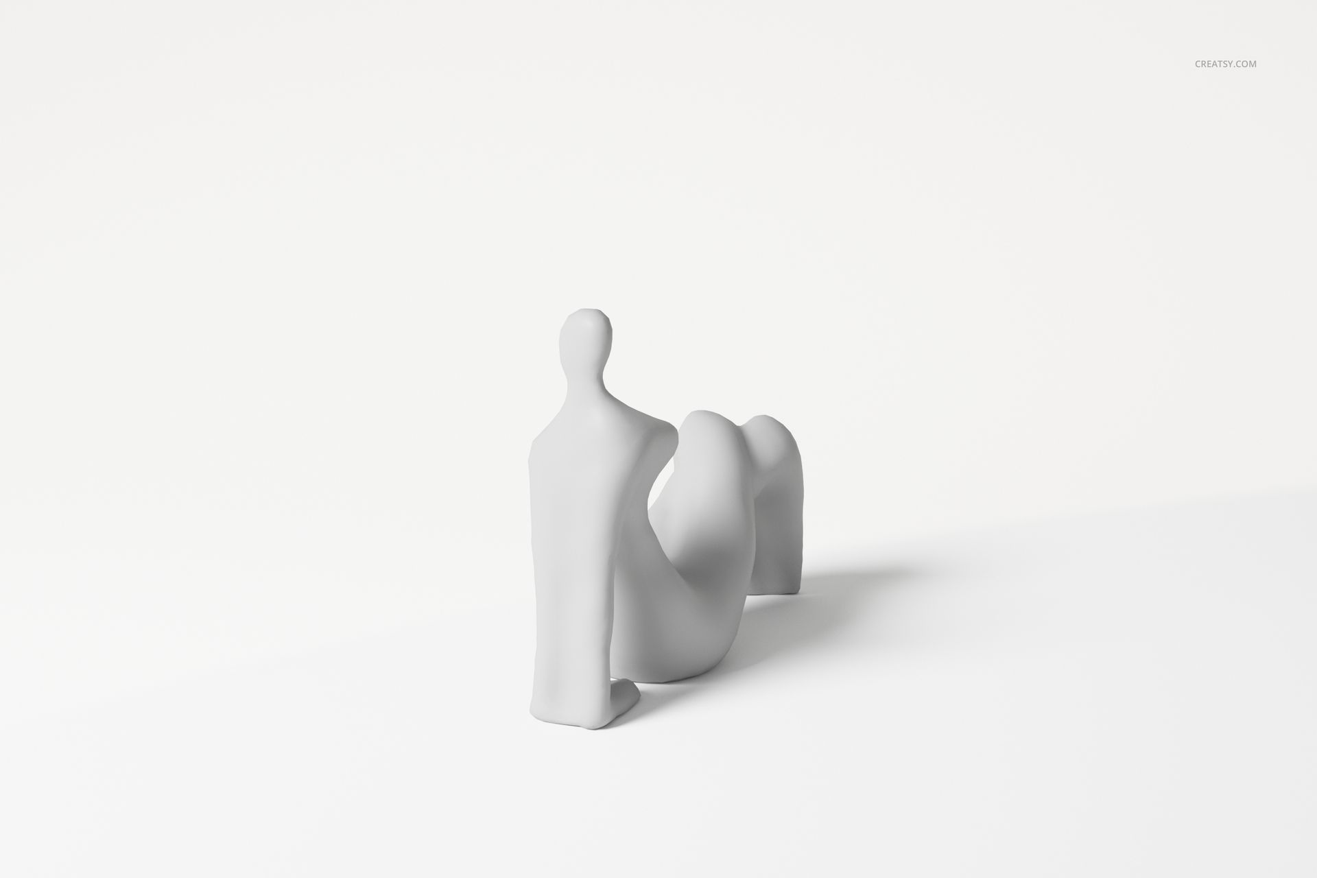 Minimalist abstract sculpture with smooth curves and organic shapes, shown in a front view on a white background.