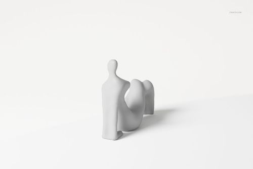 Minimalist abstract sculpture with smooth curves and organic shapes, shown in a front view on a white background.