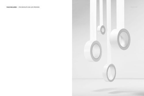 Front view of several white tape rolls hanging vertically against a light gray background, shown in a packaging mockup.