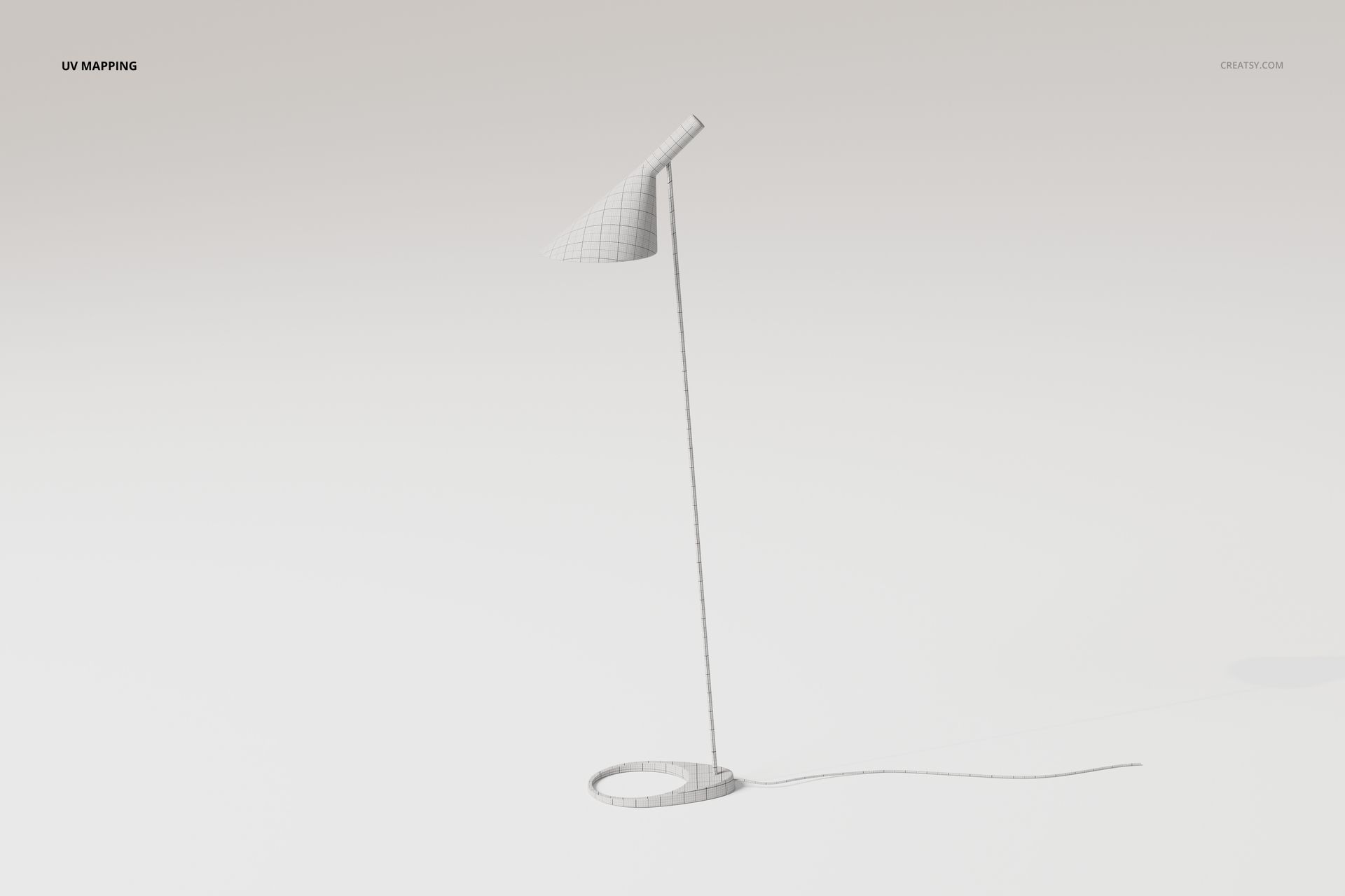 Modern steel floor lamp with a slim vertical stand and angled shade, shown in a minimal white studio setting.