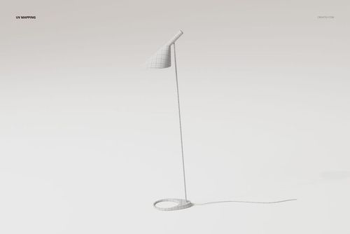 Modern steel floor lamp with a slim vertical stand and angled shade, shown in a minimal white studio setting.