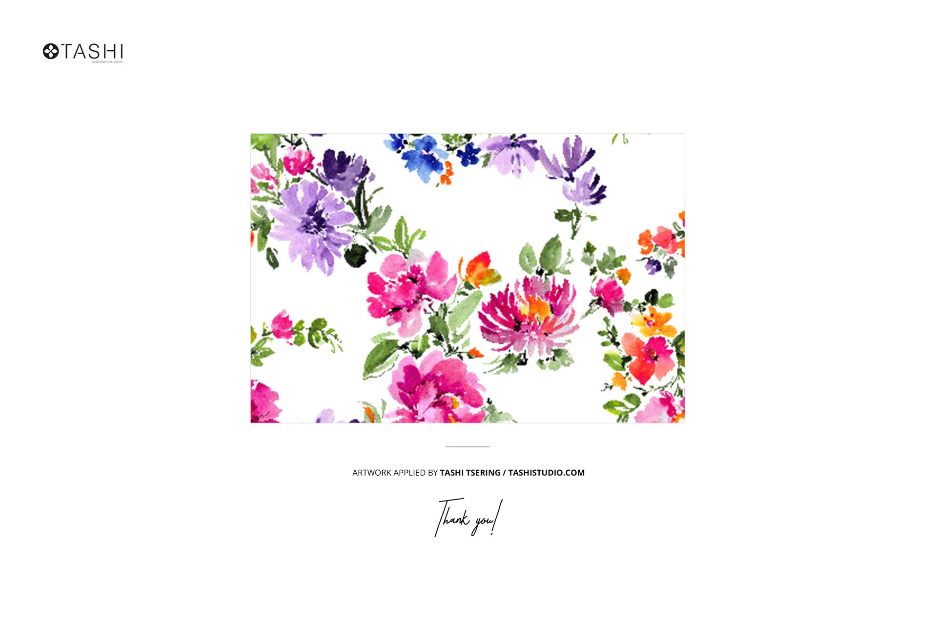 PSD mockup showing folded fabric with colorful flower prints, including pink, purple, and orange blooms, on white.