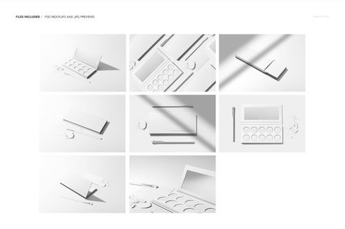 Eyeshadow palette mockup set displayed in various angles, featuring open and closed palettes with neutral shadows.