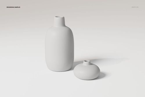 Two ceramic flower vases in matte white, one tall and one short, displayed on a plain light background, front view.