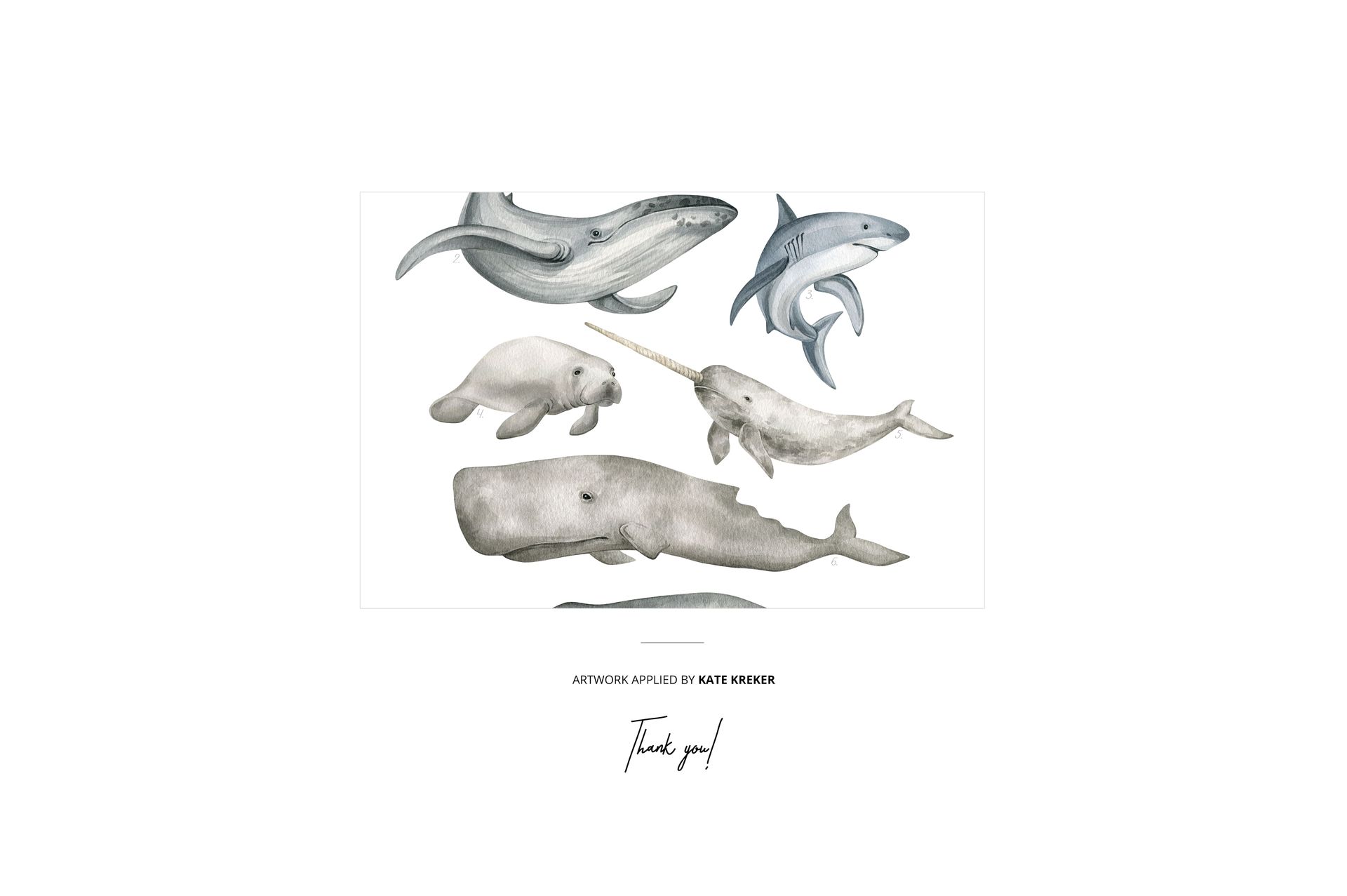 Front view of a nursery wall banner mockup featuring illustrated sea animals in gray tones on a white background.