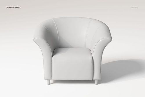 High back tub chair with curved armrests and smooth white upholstery, shown from the front against a plain background.