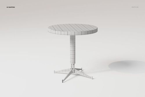 Modern tray table 3D model with a round top and central pedestal base, shown in wireframe on a plain background.
