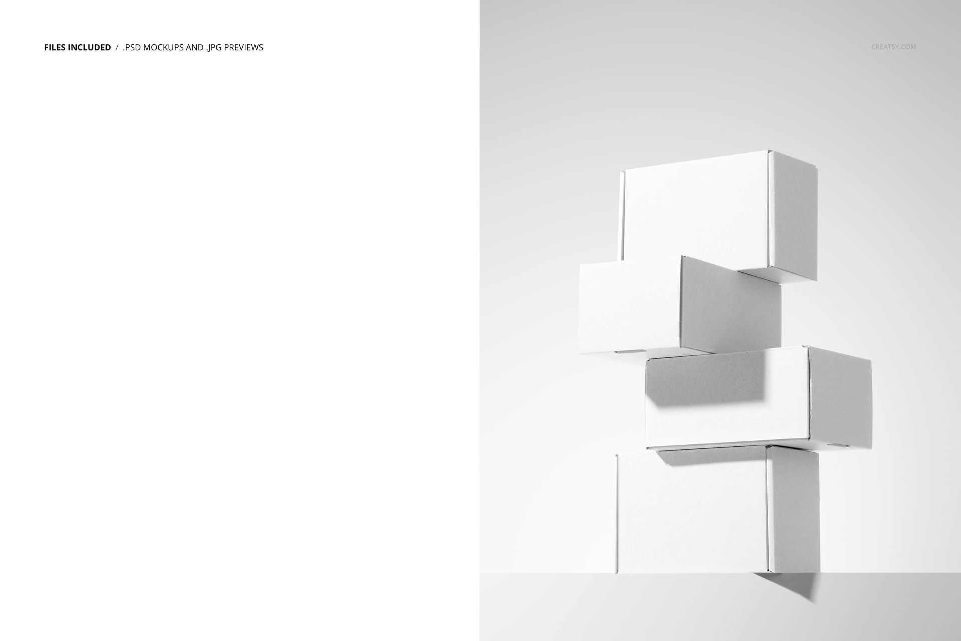 PSD mockup featuring several white packaging boxes piled together, viewed from the front with a clean, neutral backdrop.