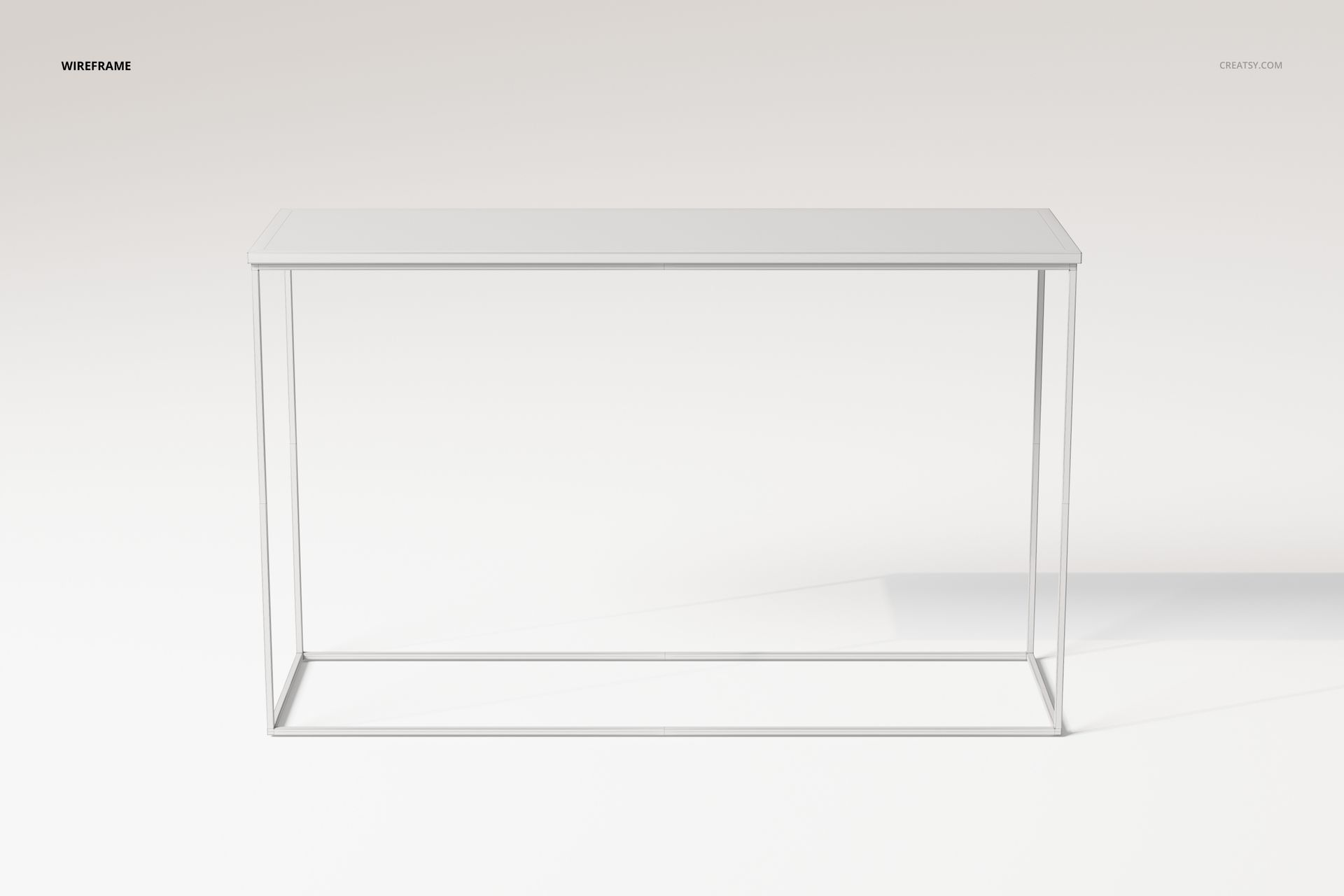 Minimalist console table with a rectangular top and thin metal frame, shown from a straight front view on a light background.