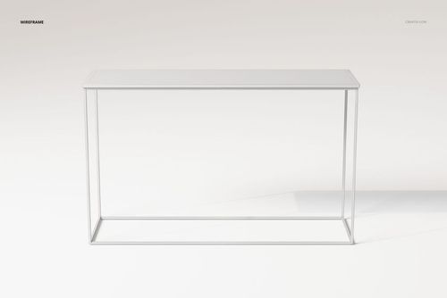 Minimalist console table with a rectangular top and thin metal frame, shown from a straight front view on a light background.