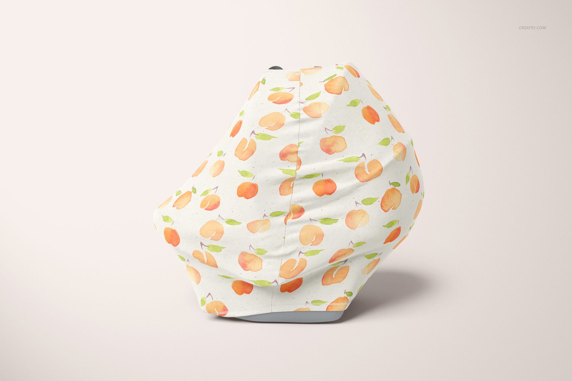 PSD mockup of a multi-use cover featuring a repeating peach design, shown from the front with soft lighting.