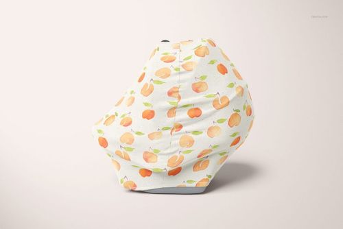 PSD mockup of a multi-use cover featuring a repeating peach design, shown from the front with soft lighting.