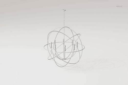 Modern sputnik style chandelier with multiple intersecting metal rings and exposed bulbs, front view on white background.