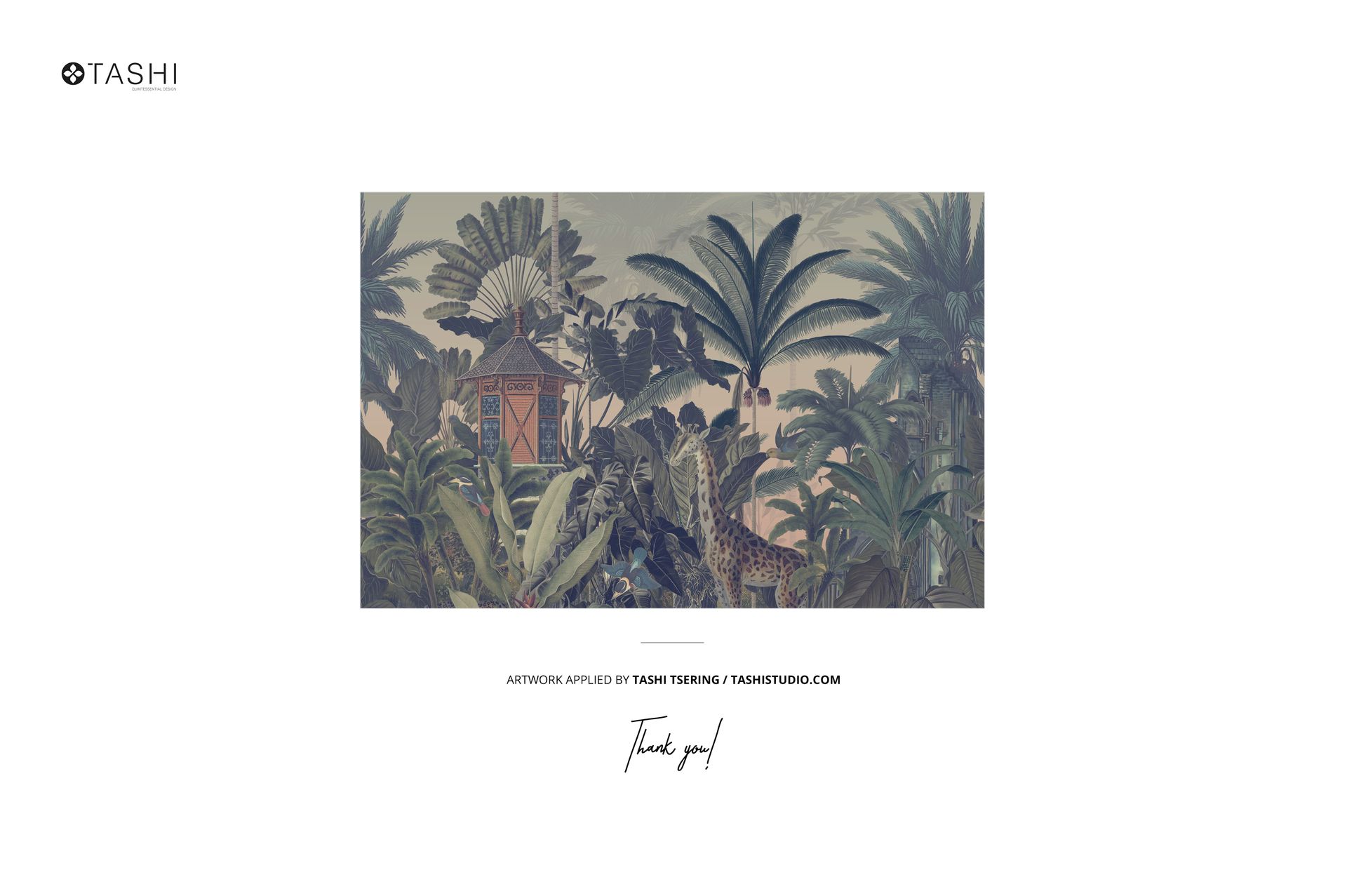 Rectangular canvas print mockup with an art deco botanical scene, featuring lush green foliage and muted tones.