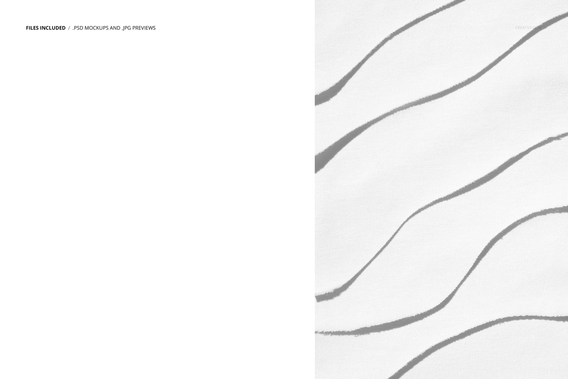 Jersey fabric mockup showing torn-edged pieces with soft gray wavy stripes, displayed from a top perspective.