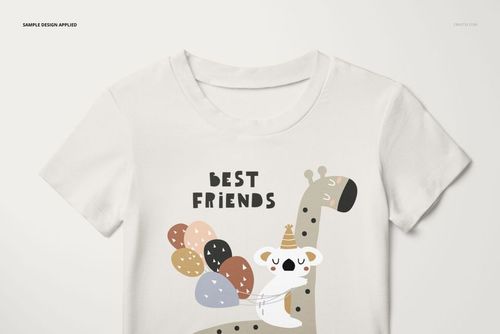 Close-up front view of a kids short sleeve pajama shirt mockup with a playful animal and balloon print design.