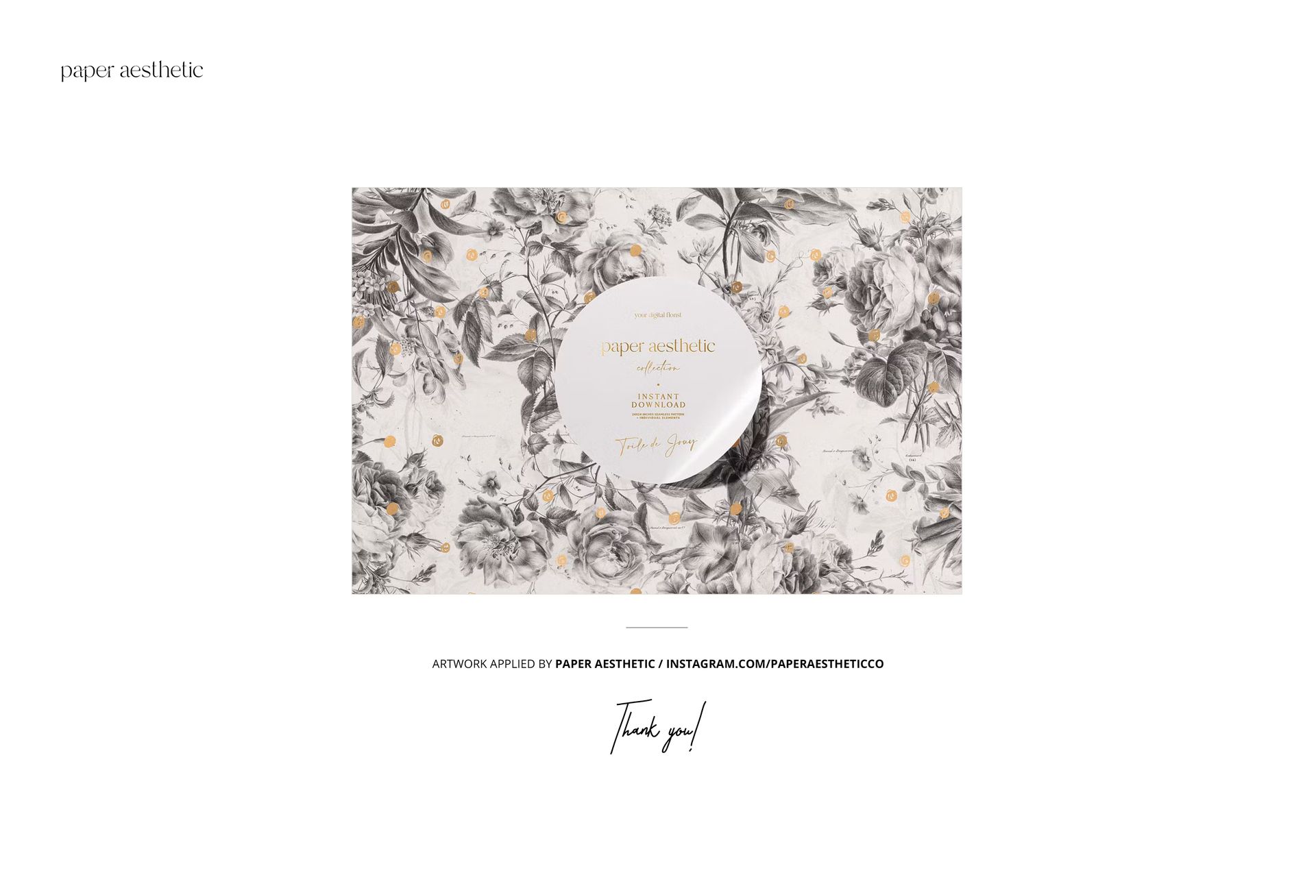 PSD mockup showing wrapping paper rolls in a vase, decorated with detailed botanical designs and subtle gold highlights.