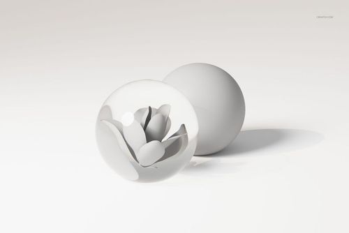 Front view of a preserved flower crystal ball 3D model with a translucent sphere displaying a stylized flower inside.