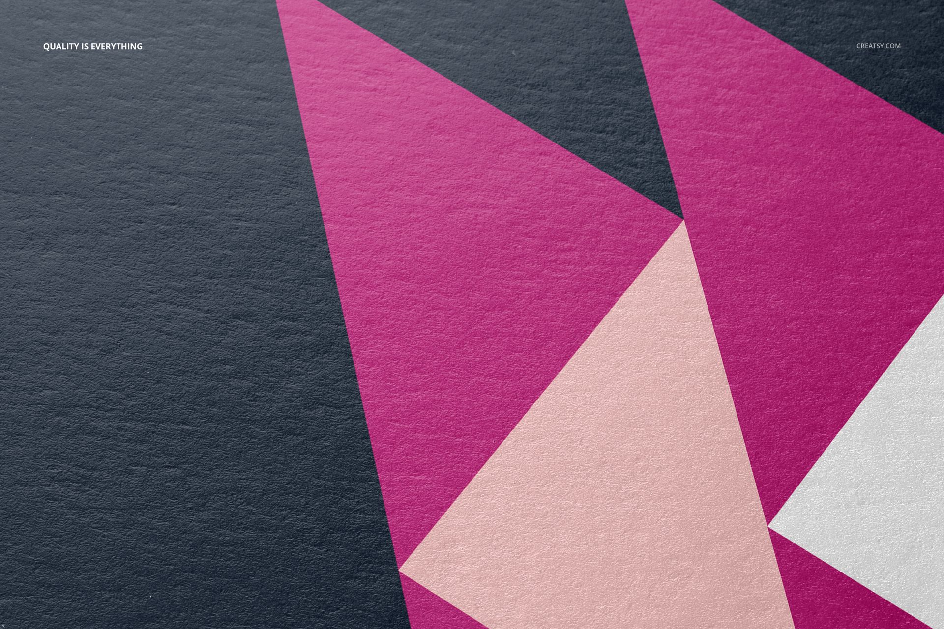 A3 fine art print mockup featuring geometric shapes in pink, black, and cream on textured paper, top view.