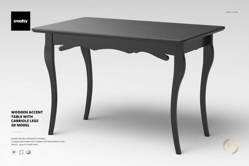 Wooden Accent Table with Cabriole Legs 3D Model - mockup preview 1