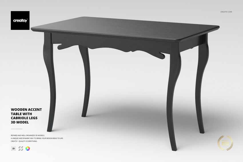 Wooden Accent Table with Cabriole Legs 3D Model - mockup screenshot 1