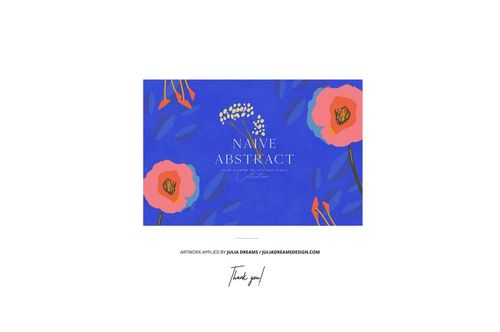 Rectangular Easter-themed mockup with abstract floral design, featuring pink flowers and blue leaves on a vivid blue background.