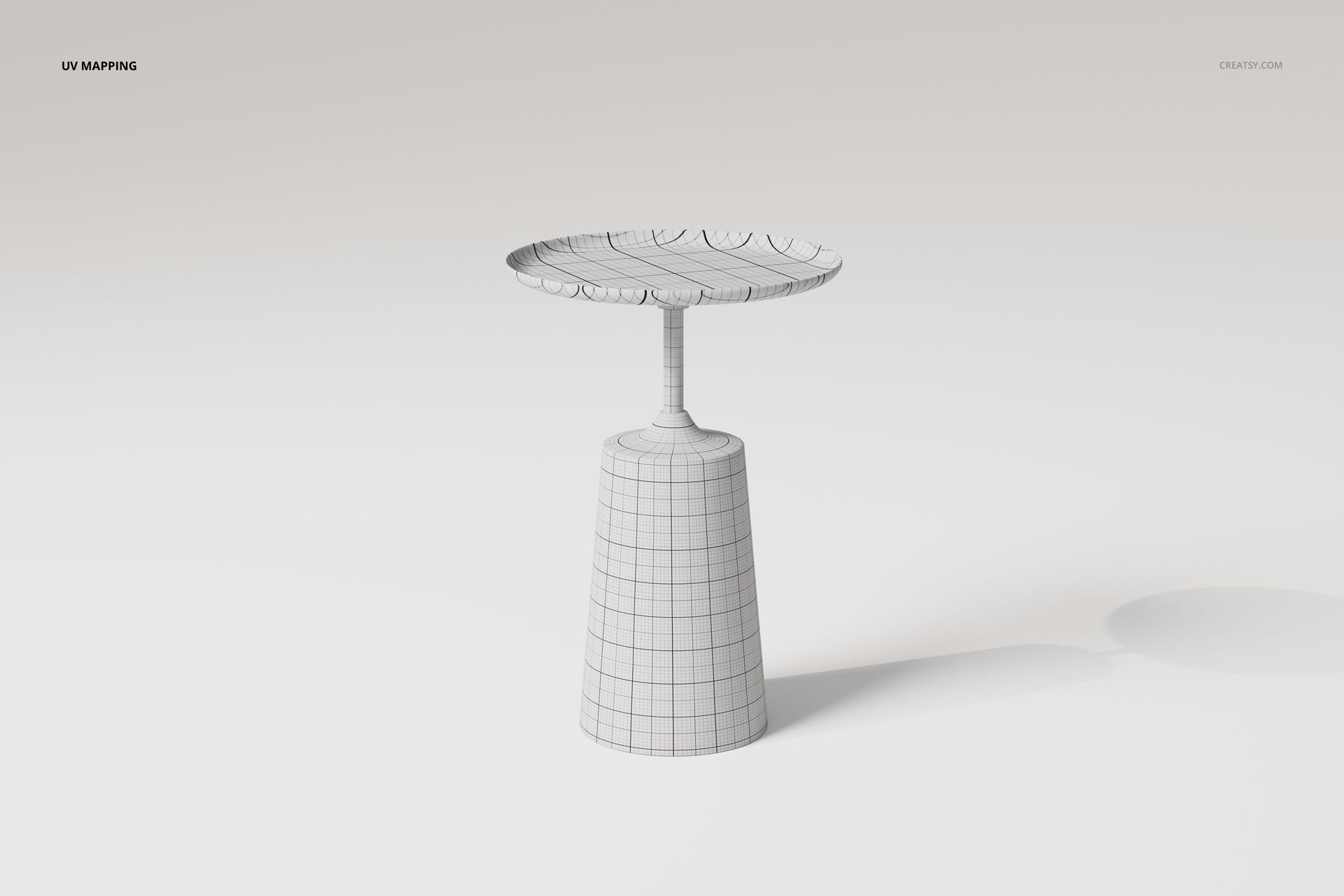 Round accent table 3D model with wireframe mesh, shown from a front angle on a plain white background.