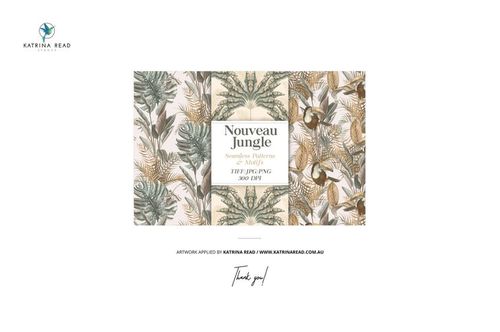 Folded fabric mockup featuring botanical patterns in green and brown tones, displayed from a front view.