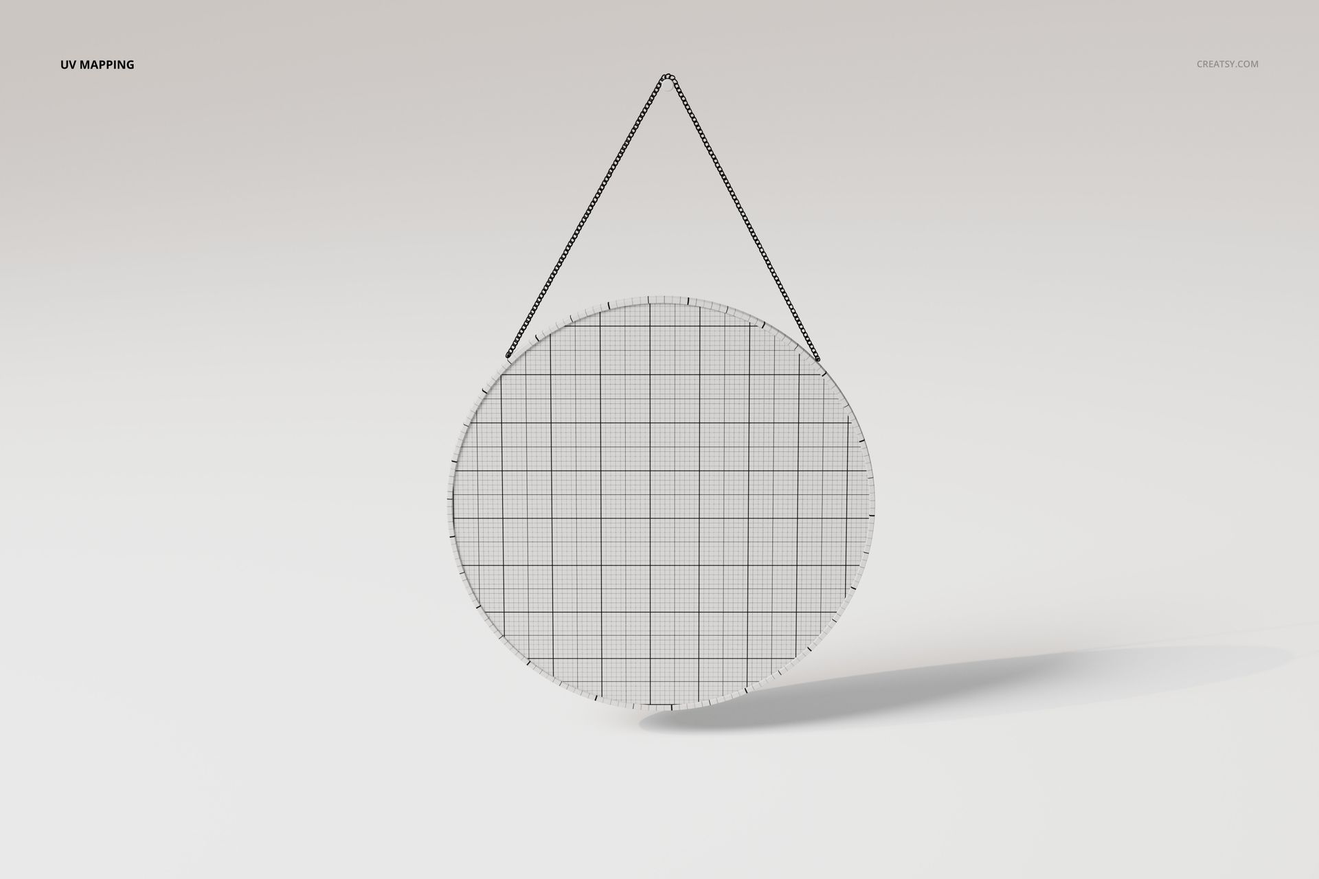 Round wall mirror with a thin hanging chain, displayed from the front against a plain light background.